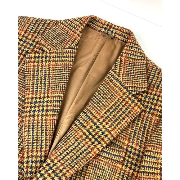 Vintage 60s Harris Tweed Sport Coat Blazer Mens 42R Glen Plaid 2 Button Tan - Picture 8 of 10
